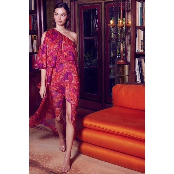 Pink and Red Asymmetrical One Shoulder Dress